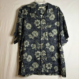 TOMMY BAHAMA Hawaiian Floral Print Short Sleeve Silk Button Up Aloha Shirt Large
